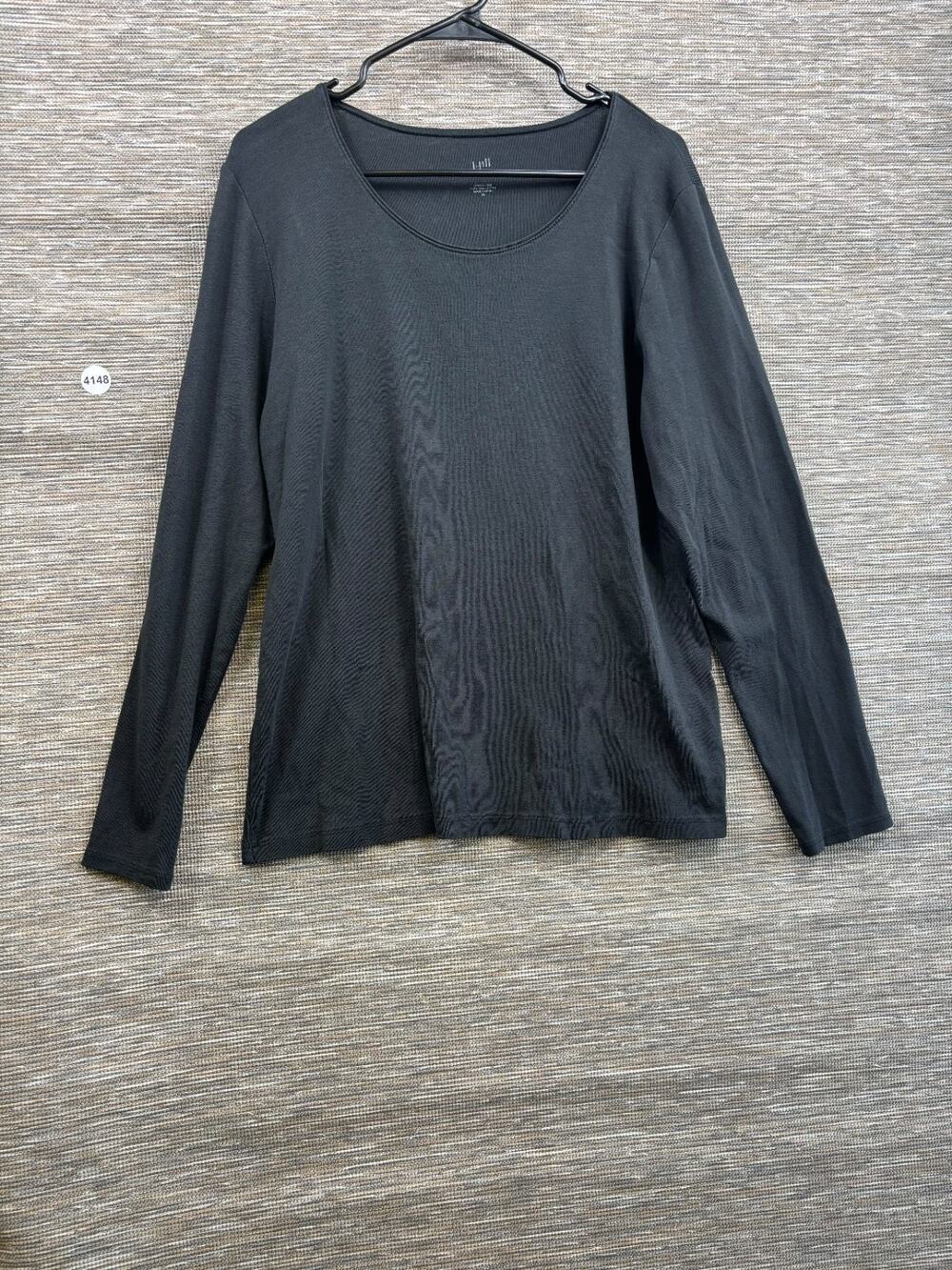 J Jill Perfect Pima Tee Womens Size XL Black Long Sleeve Super Soft Peru Made